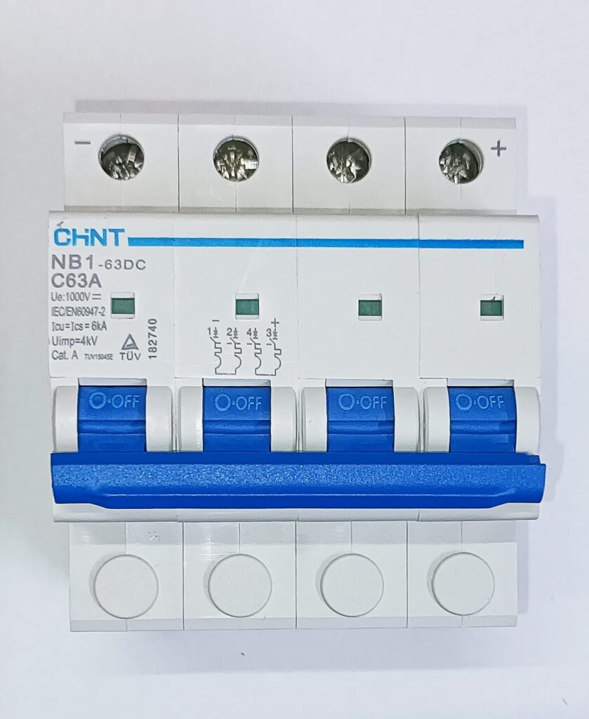 Aspa Solar CHINT 50A DC MCB 1000V 4P miniature circuit breaker for solar applications, available at Zee Tech Automation.